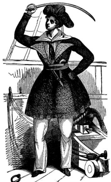 Desenho da figura de Awilda, retratada em The Pirates Own Book, 1837.